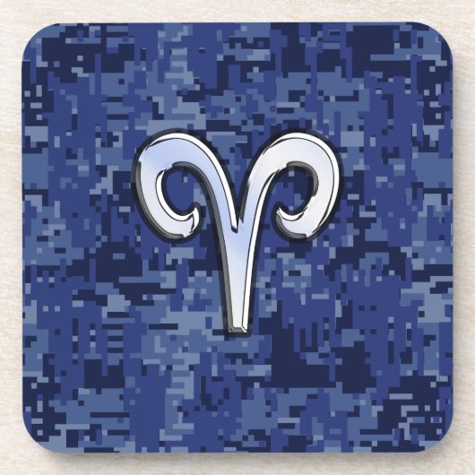 Moderne Aries Zodiac Symbol Navy Blue Digital Camo Untersetzer (Vorderseite)