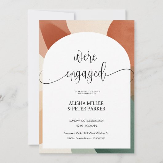 Moderne Arkade Terracotta & Sage Engagement Party Save The Date (Vorderseite)
