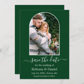 Moderne Arkaden-Foto-Rahmen grün Save The Date (Vorne/Hinten)