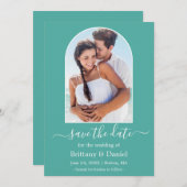 Moderne Arkadenrahmen Aquamarin Save The Date (Vorne/Hinten)