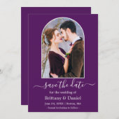 Moderne Arkadenrahmen Lila Save The Date (Vorne/Hinten)