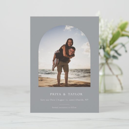 Moderne Arschrahmen Save the Date Fotokarte (Stehend Vorderseite)