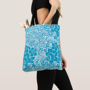 Moderne Art Blue Blumen illustriertes Blumenmuster Tasche