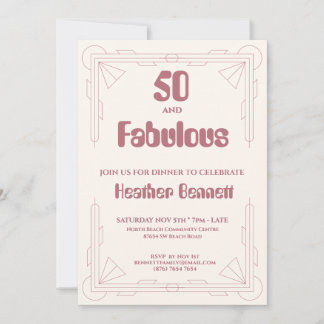 Moderne Art Deco 50 und Fantastischer Geburtstag  Einladung