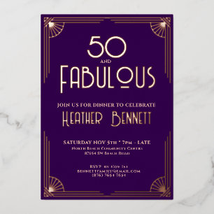Moderne Art Deco 50 und Fantastischer Geburtstag  Folieneinladung
