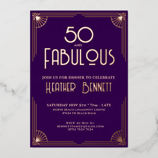 Moderne Art Deco 50 und Fantastischer Geburtstag  Folieneinladung