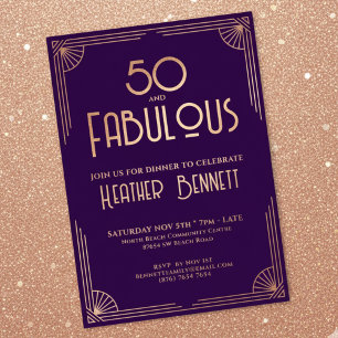 Moderne Art Deco 50 und Fantastischer Geburtstag Folieneinladung