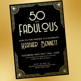Moderne Art Deco 50 und Fantastischer Geburtstag  Folieneinladung