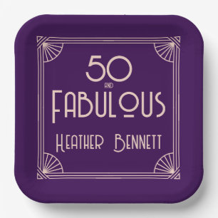 Moderne Art Deco 50 und Fantastischer Geburtstag Pappteller