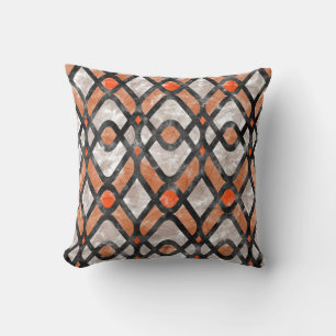 Moderne Art Deco Batik in Orange und Schwarz Kissen