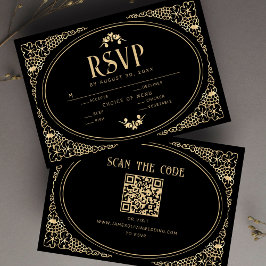 Moderne Art Deco Black and Imitate Gold UAWG QR Co RSVP Karte