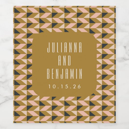 Moderne Art Deco Black Blush Gold Hochzeit maßgesc Weinetikett (Einzelnes Label)