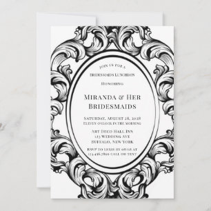 Moderne Art Deco Black Foliage Bridesmaids Luncheo Einladung