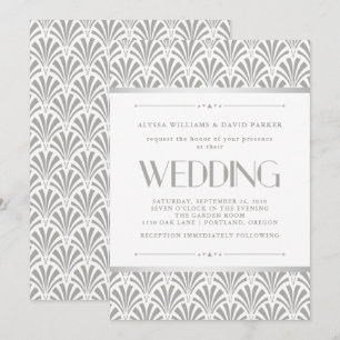 Moderne Art Deco Elegante graue und weiße Hochze Einladung
