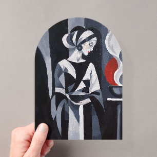 Moderne Art Deco Frauenporträt-Acryleinladung Acryleinladungen