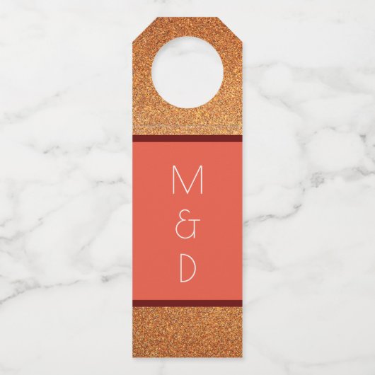 Moderne Art Deco Gatsby Gold Glitzer Hochzeit Flaschenanhänger (Vorderseite)