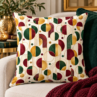 Moderne Art Deco geometrische Burgunder, Gold, Grü Kissen