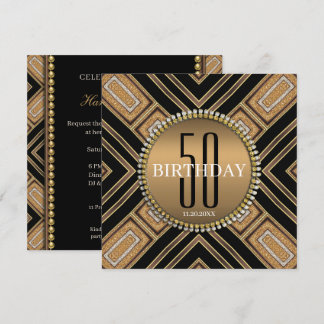 Moderne Art Deco Gold 50. Geburtstagsfeier Einladung