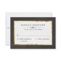 Moderne Art Deco Gold & Black RSVP Karten