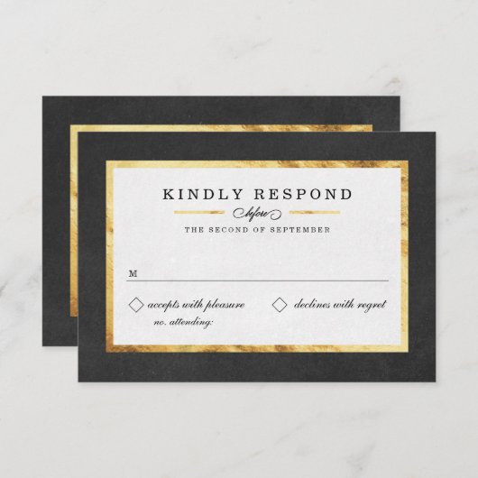 Moderne Art Deco Gold & Black RSVP Karten (Vorne/Hinten)
