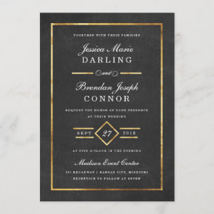 Moderne Art Deco Gold- und Schwarze Hochzeitseinla Einladung