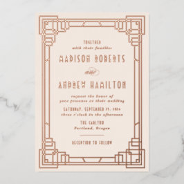 Moderne Art Déco Hochzeit Elfenbeinküste und Rose  Folieneinladung