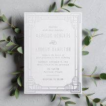 Moderne Art Deco-Hochzeit Silberfolien-Einladung