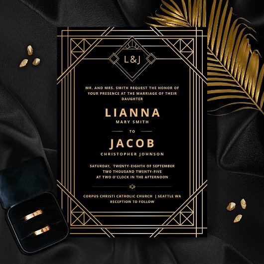 Moderne Art Deco Hochzeitseinladung Einladung