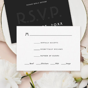 Moderne Art Deco Hochzeitskarte RSVP Karte Schwarz