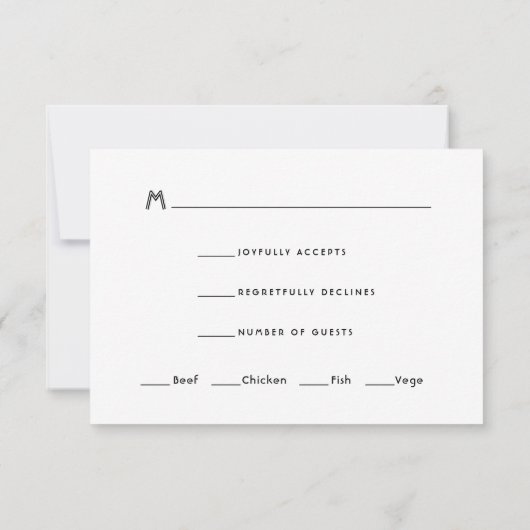 Moderne Art Deco Hochzeitskarte RSVP Karte Schwarz (Rückseite)