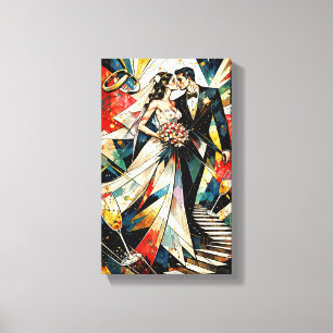 Moderne Art Deco Hochzeitspaar-Illustration Leinwanddruck