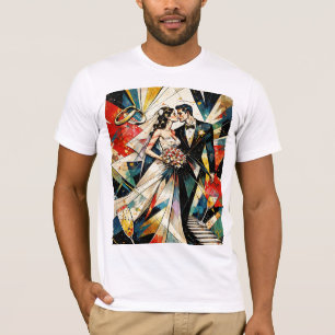 Moderne Art Deco Hochzeitspaar-Illustration T-Shirt