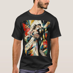 Moderne Art Deco Hochzeitspaar-Illustration T-Shirt