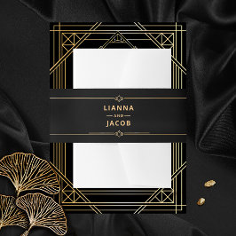 Moderne Art Deco Klassik Schwarz und Gold Wedding Einladungsbanderole