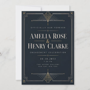 Moderne Art Deco Midnight Black Tie Verlobungs Ein Einladung