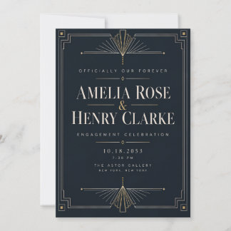 Moderne Art Deco Midnight Black Tie Verlobungs Ein Einladung