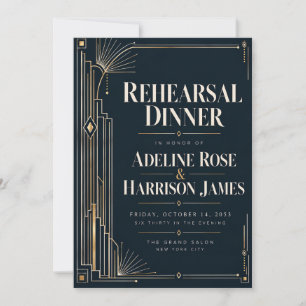 Moderne Art Deco Mitternacht Black Tie Probeessen Einladung