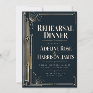 Moderne Art Deco Mitternacht Black Tie Probeessen Einladung