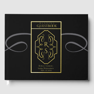 Moderne Art Deco Monogramm-Hochzeit Gästebuch