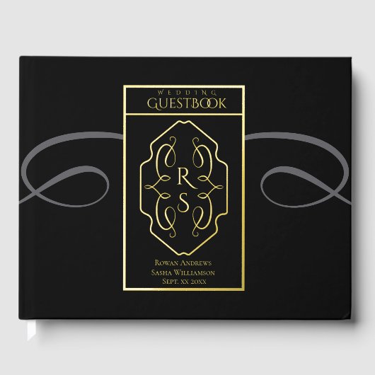 Moderne Art Deco Monogramm-Hochzeit Gästebuch (Vorderseite)