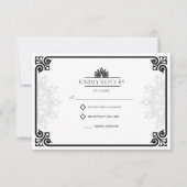 Moderne Art Deco Pfau Schwarz-Weiß Hochzeit RSVP Karte (Vorderseite)