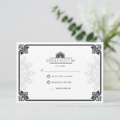 Moderne Art Deco Pfau Schwarz-Weiß Hochzeit RSVP Karte (Stehend Vorderseite)