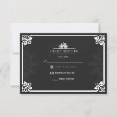 Moderne Art Deco Pfau Weiß und Schwarz Hochzeit RSVP Karte (Vorderseite)