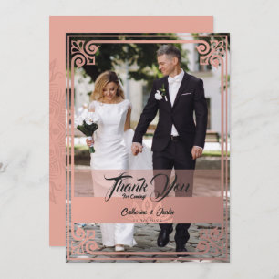 Moderne Art Deco Pfauenblush Rosa Foto Hochzeit Dankeskarte