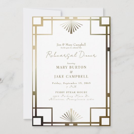 Moderne Art Deco Rahmen Weiße Probe Einladung (Vorderseite)