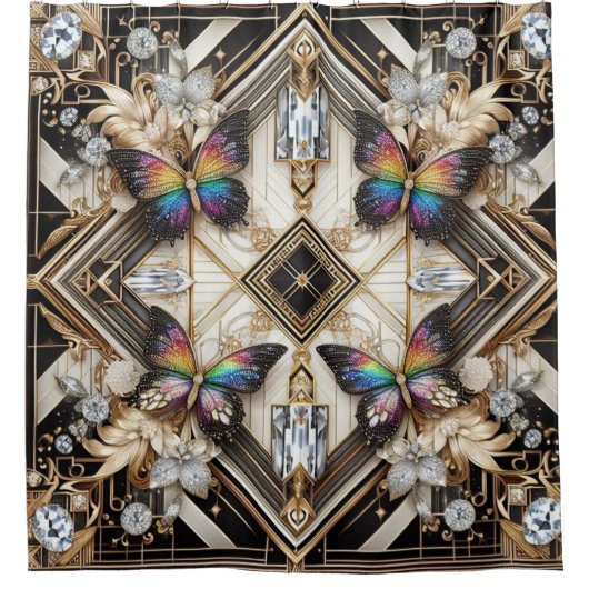 Moderne Art Deco Regenbogen Schmetterling Duschvorhang (Vorderseite)