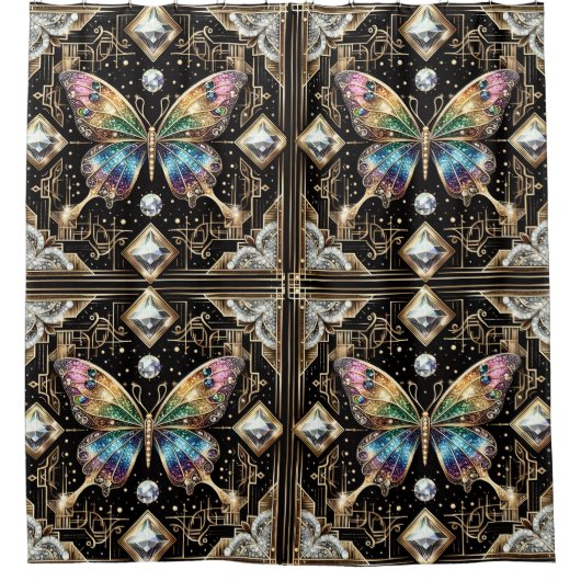 Moderne Art Deco Regenbogen Schmetterling Duschvorhang (Vorderseite)