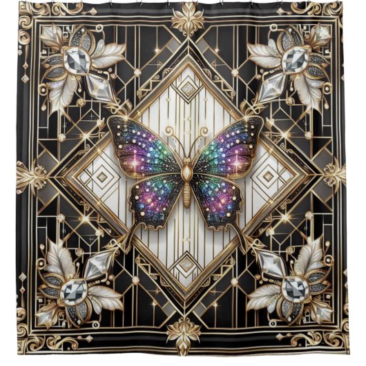 Moderne Art Deco Regenbogen Schmetterling Duschvorhang (Vorderseite)