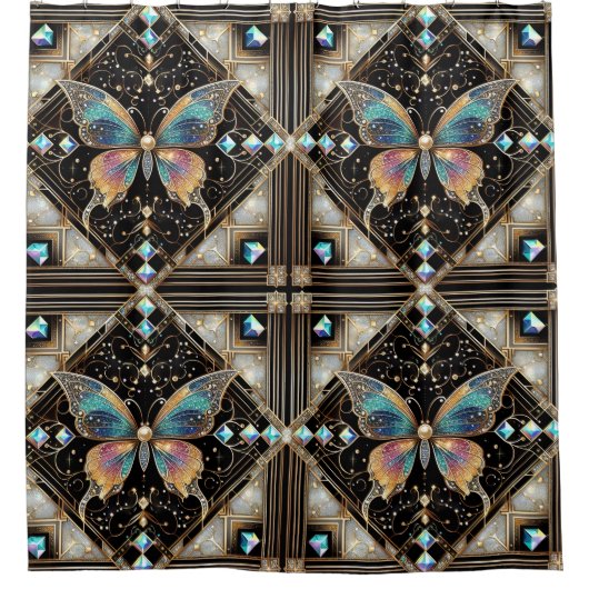 Moderne Art Deco Regenbogen Schmetterling Duschvorhang (Vorderseite)