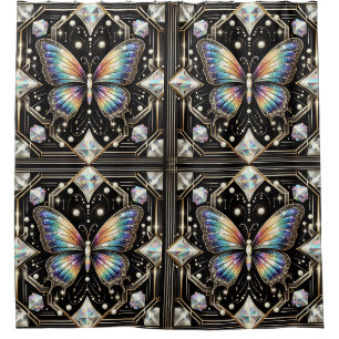 Moderne Art Deco Regenbogen Schmetterling Duschvorhang